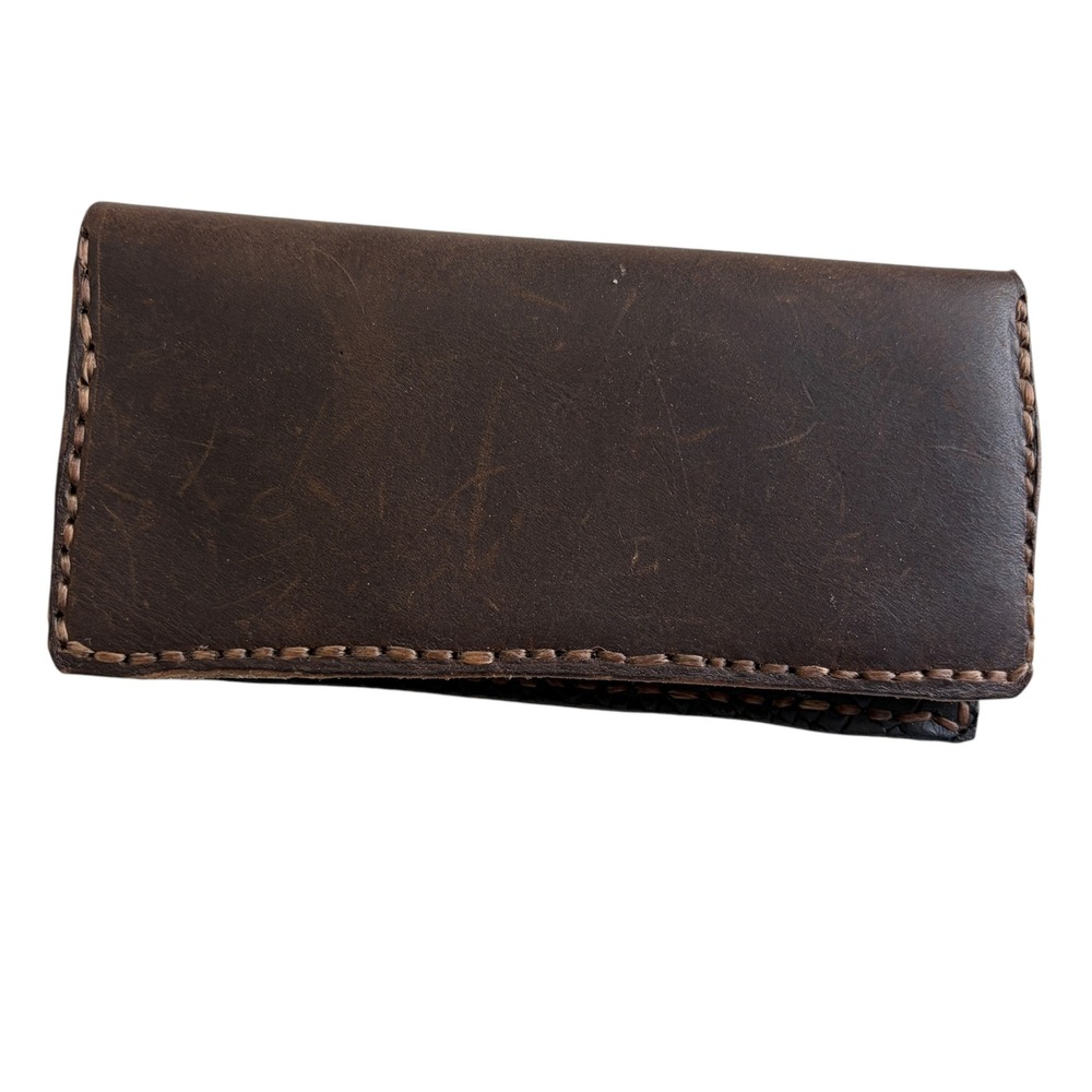 Handmade Leather Wallet Mens Excellent Distressed Snakeskin Bifold Brown Black